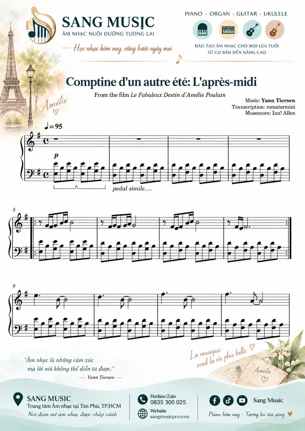 SHEET PIANO – COMPTINE D’UN AUTRE ÉTÉ  PDF
