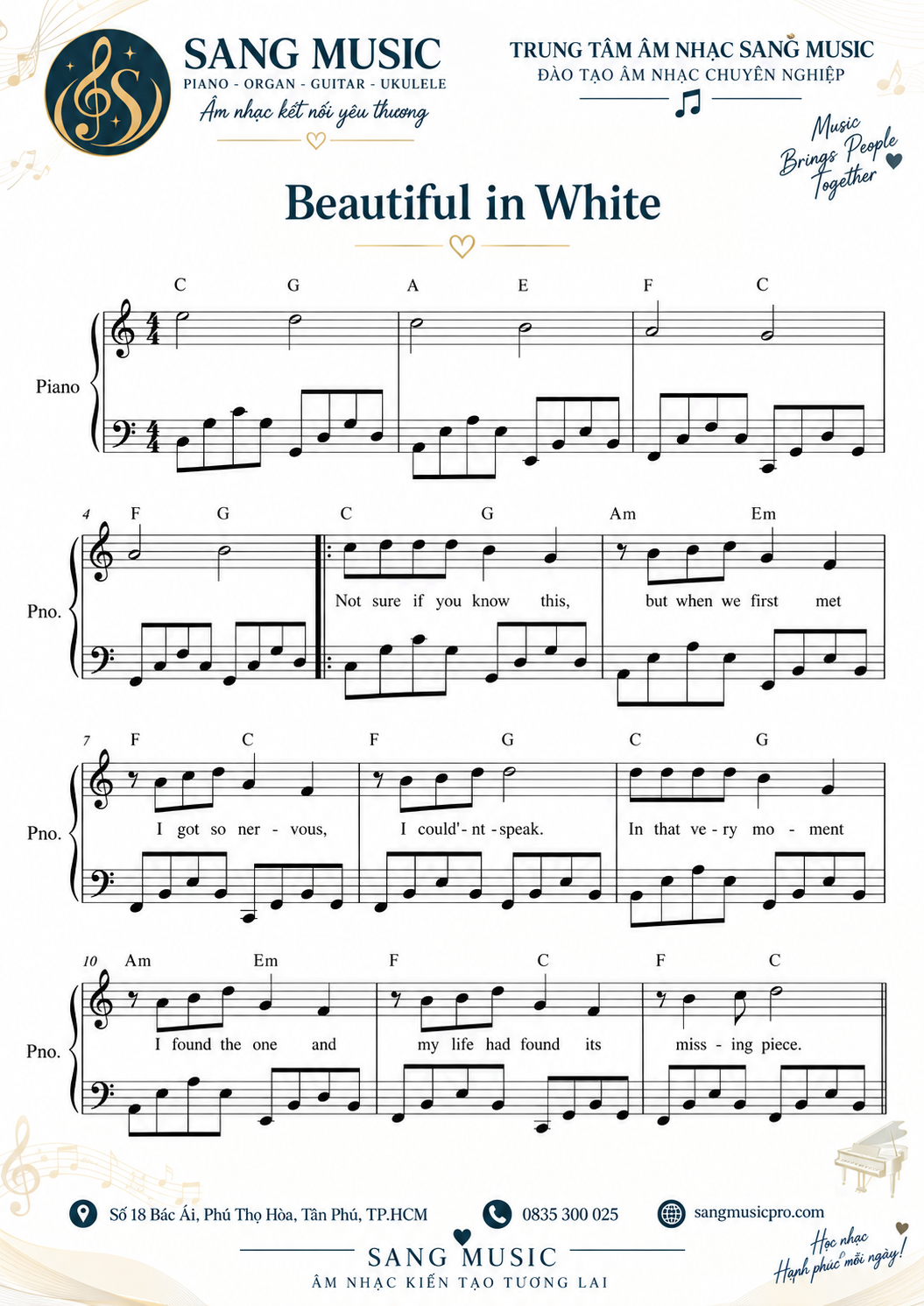 BEAUTIFUL IN WHITE – PIANO SHEET PDF